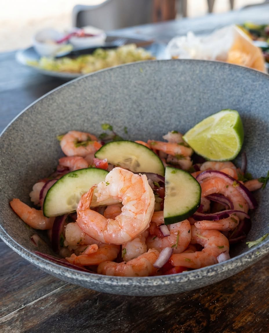 Ceviche de camarón en cazuela de barro